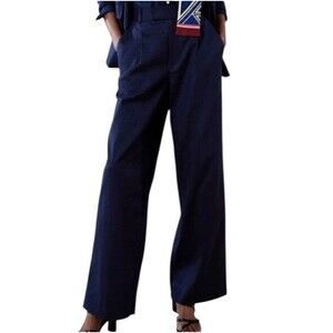 Banana Republic Linen Blend Pant Wide Leg Pleated Navy High-Rise Size 6 Petite